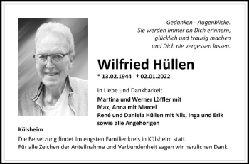 Traueranzeige von Wilfried Hüllen von Fränkische Nachrichten