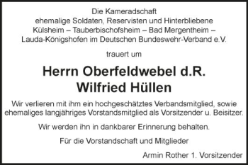 Traueranzeige von Wilfried Hüllen von Fränkische Nachrichten