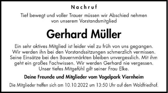 Traueranzeige von Gerhard Müller von Mannheimer Morgen