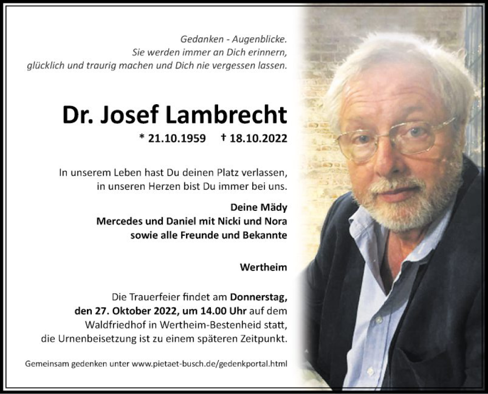  Traueranzeige für Josef Umbrecht vom 22.10.2022 aus Fränkische Nachrichten