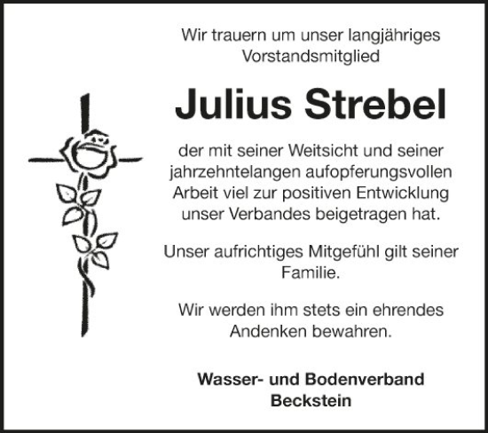 Traueranzeige von Julius Strebel von Fränkische Nachrichten