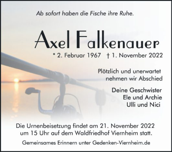 Traueranzeige von Axel Falkenauer von Mannheimer Morgen