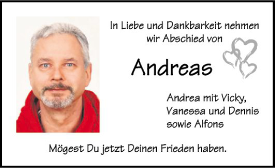 Traueranzeige von Andreas  von Fränkische Nachrichten