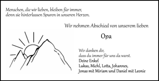 Traueranzeige von Opa  von Fränkische Nachrichten