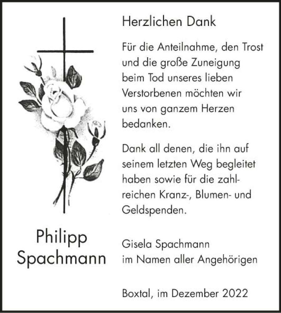  Traueranzeige für Philipp Spachmann vom 10.12.2022 aus Fränkische Nachrichten