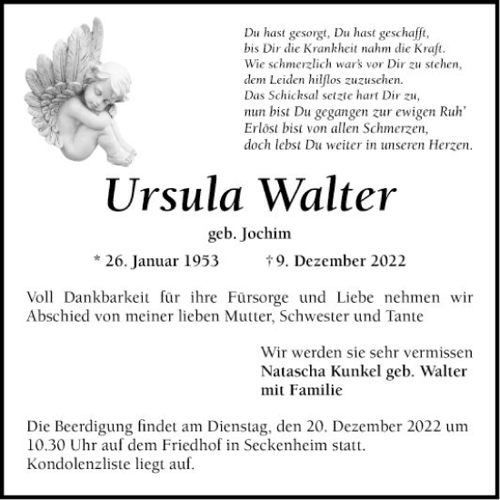 Traueranzeige von Ursula Walter von Mannheimer Morgen
