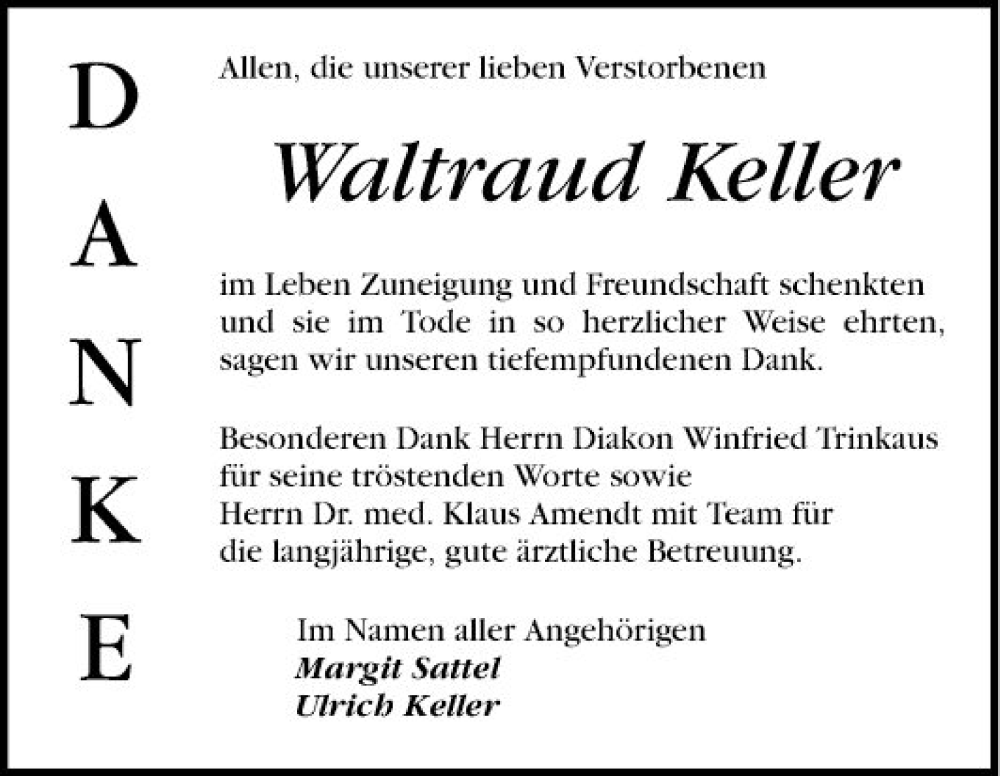  Traueranzeige für Waltraud Keller vom 24.12.2022 aus Mannheimer Morgen