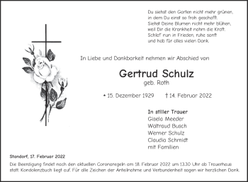 Traueranzeige von Gertrud Schulz 
