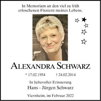 Traueranzeige von Alexandra Schwarz von Mannheimer Morgen
