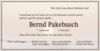 Traueranzeige von Bernd Pakebusch von Mannheimer Morgen