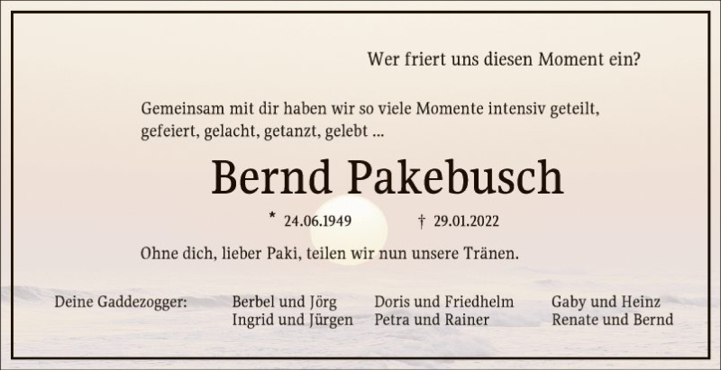  Traueranzeige für Bernd Pakebusch vom 05.02.2022 aus Mannheimer Morgen