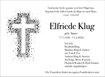 Traueranzeige von Elfriede Klug von Bergsträßer Anzeiger