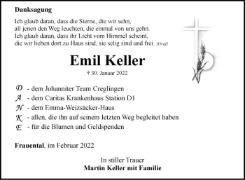 Traueranzeige von Emil Keller von Fränkische Nachrichten