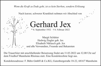Traueranzeige von Gerhard Jex von Mannheimer Morgen
