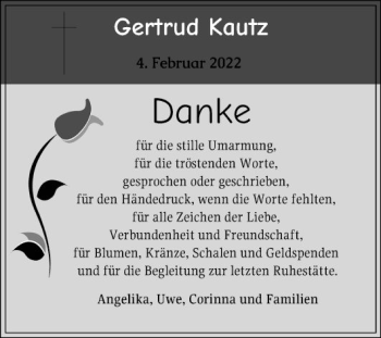 Traueranzeige von Gertrud Kautz von Bergsträßer Anzeiger