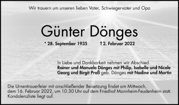 Traueranzeige von Günter Dönges von Mannheimer Morgen