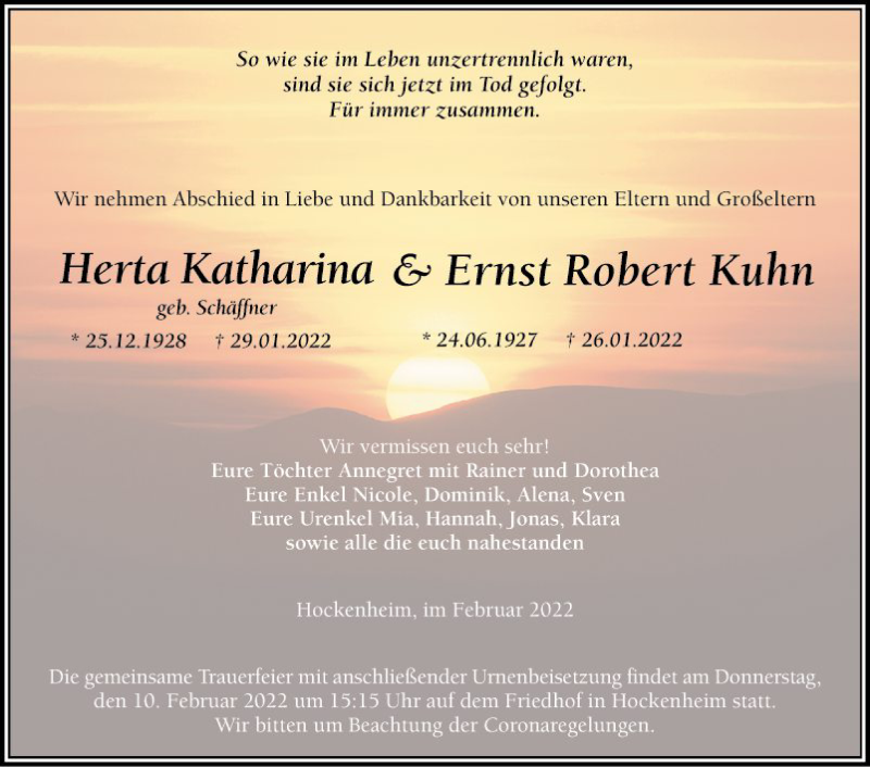  Traueranzeige für Herta Katharina vom 05.02.2022 aus Schwetzinger Zeitung