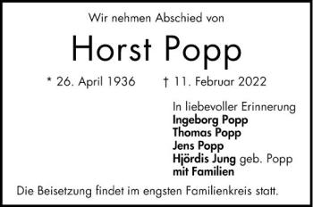 Traueranzeige von Horst Popp von Mannheimer Morgen