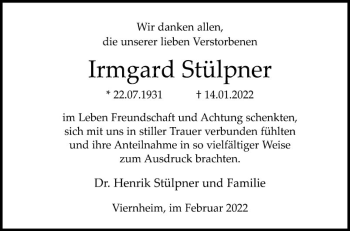 Traueranzeige von Irmgard Stülpner von Südhessen Morgen