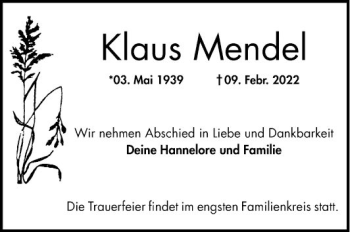 Traueranzeige von Klaus Mendel von Mannheimer Morgen