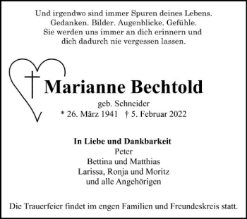 Traueranzeige von Marianne Bechtold von Mannheimer Morgen