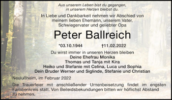 Traueranzeige von Peter Ballreich von Schwetzinger Zeitung
