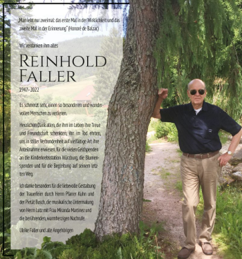 Traueranzeige von Reinhold Faller von Fränkische Nachrichten