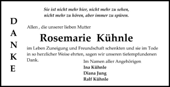 Traueranzeige von Rosemarie Kühnle von Schwetzinger Zeitung