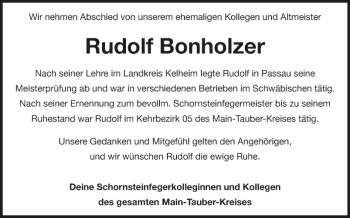 Traueranzeige von Rudolf Bonholzer von Fränkische Nachrichten