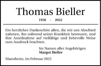 Traueranzeige von Thomas Bieller von Mannheimer Morgen