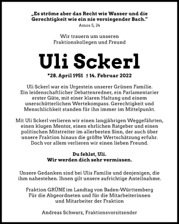Traueranzeige von Uli Sckerl von Mannheimer Morgen