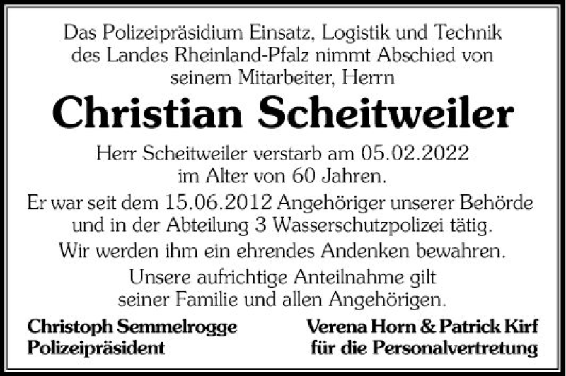  Traueranzeige für Christian Scheitweiler vom 19.03.2022 aus Mannheimer Morgen