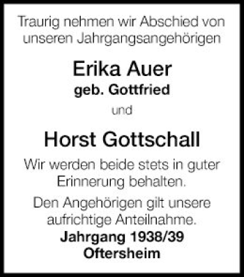 Traueranzeige von Erika Auer von Schwetzinger Zeitung