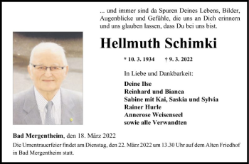 Traueranzeige von Hellmuth Schimki von Fränkische Nachrichten