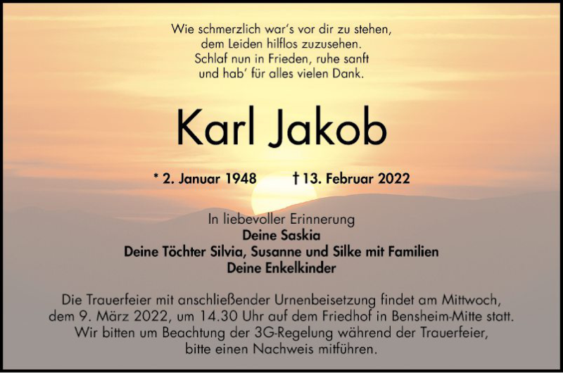  Traueranzeige für Karl Jakob vom 05.03.2022 aus Bergsträßer Anzeiger