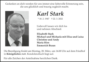 Traueranzeige von Karl Stark von Fränkische Nachrichten