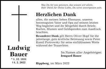 Traueranzeige von Ludwig Bauer von Fränkische Nachrichten