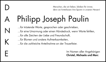 Traueranzeige von Philipp Joseph Paulin von Bergsträßer Anzeiger