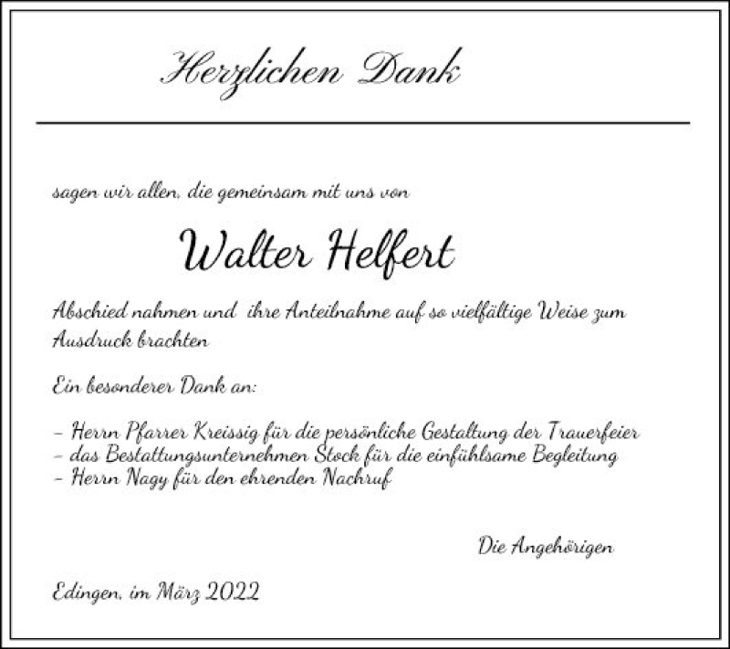  Traueranzeige für Walter Helfert vom 19.03.2022 aus Mannheimer Morgen