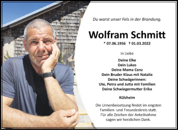 Traueranzeige von Wolfram Schmitt von Fränkische Nachrichten