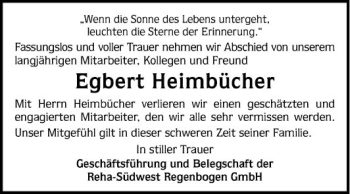 Traueranzeige von Egbert Heimbücher von Mannheimer Morgen