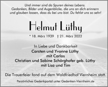 Traueranzeige von Helmut Lüthy von Mannheimer Morgen