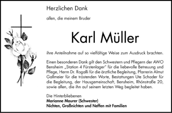 Traueranzeige von Karl Müller von Bergsträßer Anzeiger