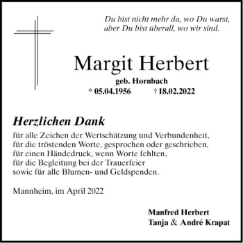 Traueranzeige von Margit Herbert von Mannheimer Morgen