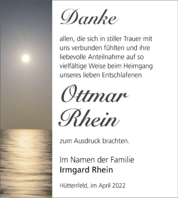 Traueranzeige von Ottmar Rhein von Mannheimer Morgen