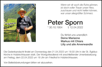 Traueranzeige von Peter Sporn von Fränkische Nachrichten
