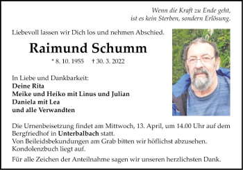 Traueranzeige von Raimund Schumm von Fränkische Nachrichten