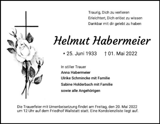 Traueranzeige von Helmut Habermeier von Mannheimer Morgen