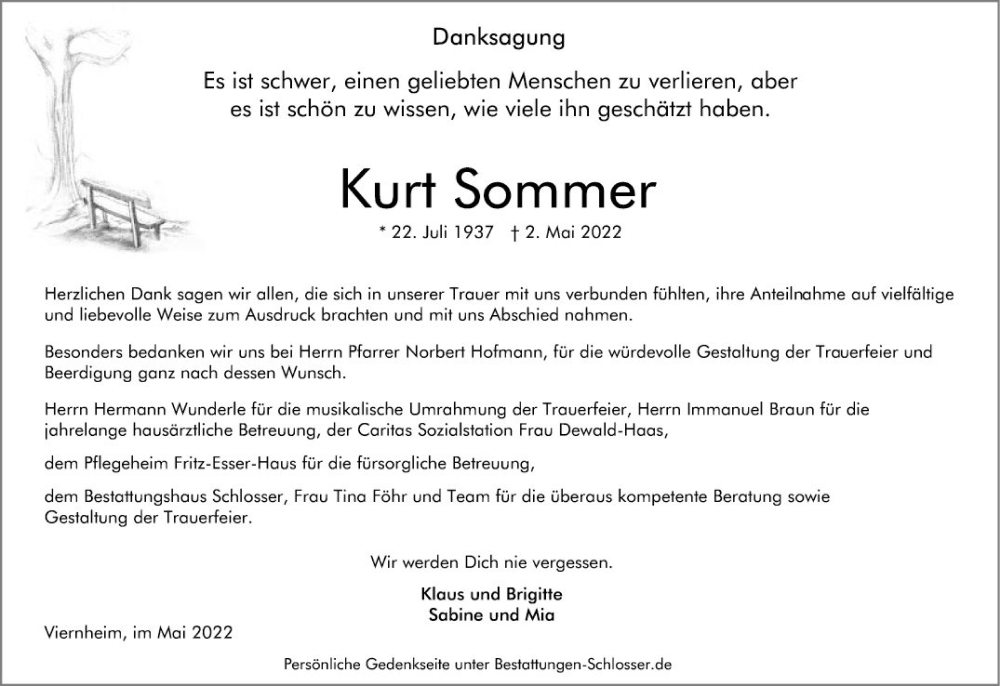  Traueranzeige für Kurt Sommer vom 28.05.2022 aus Mannheimer Morgen