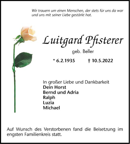 Traueranzeige von Luitgard Pfisterer von Mannheimer Morgen